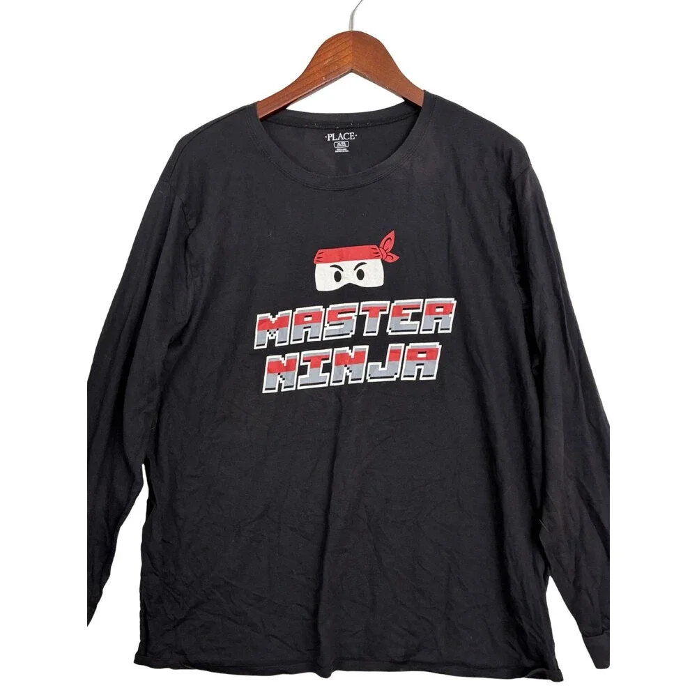 The Children's Place Boys XL 14 Master Ninja Black Long Sleeve Graphic Shirt